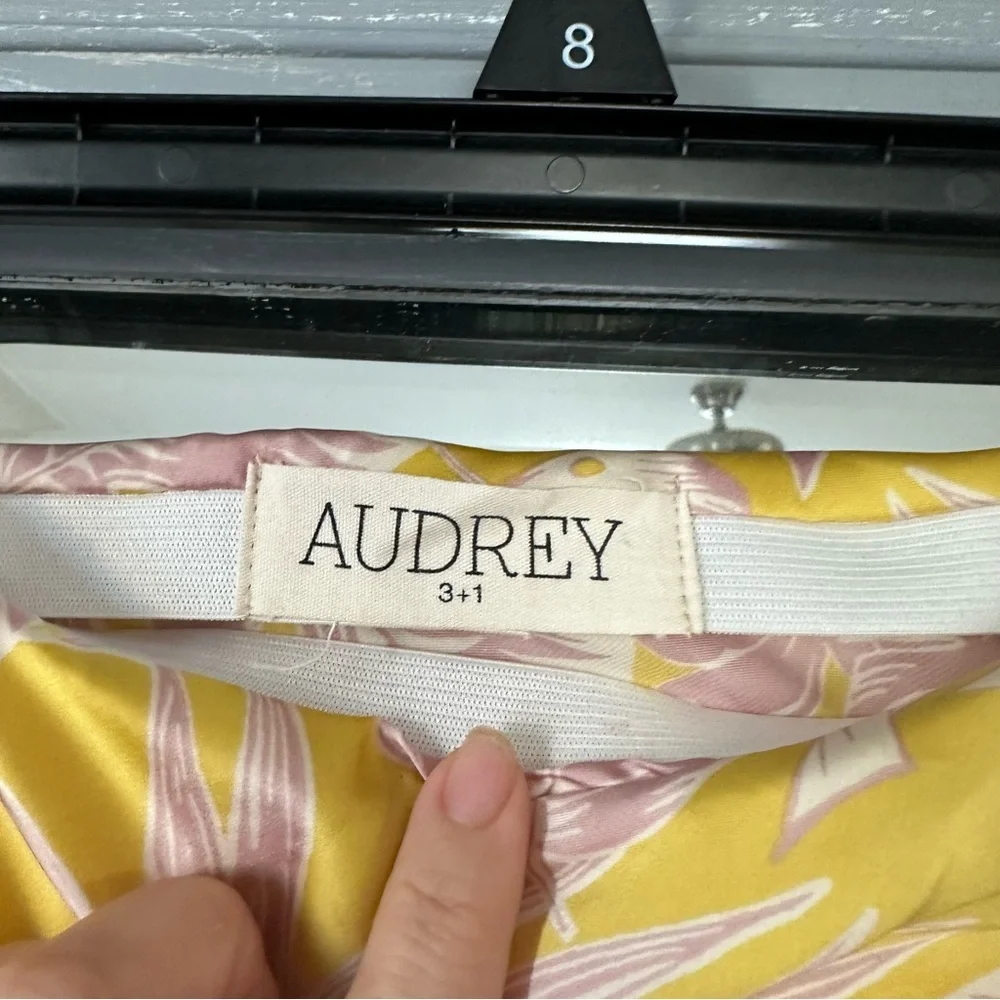 Audrey‎ 3+1 Silky Satin Tropical Yellow Midi skirt Beach Resortwear Bias cut L